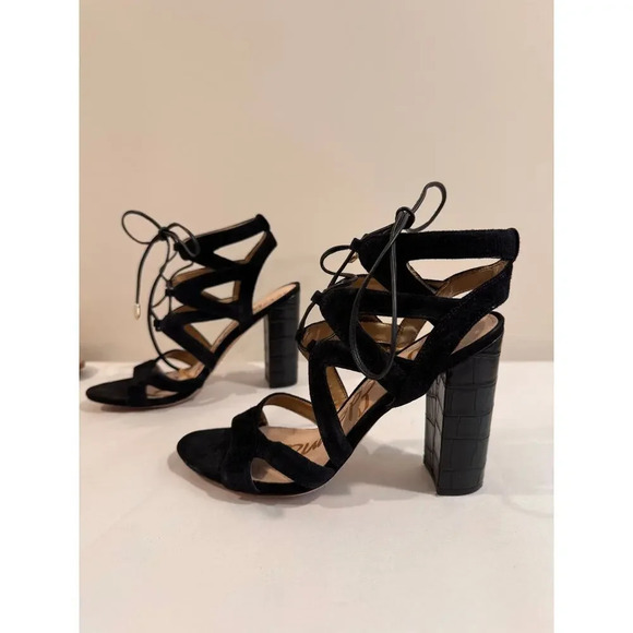 Sam Edelman Shoes - Sam Edelman Sandals Womens Sz 7.5 Black Suede Leather Strappy Ankle Wrap Heels